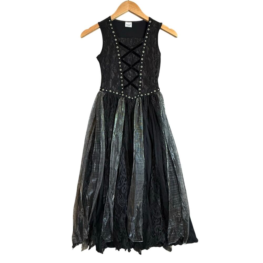 Spirit Girls Gothic Dress 80s Black Witch Costume Halloween Renaissance Fair M